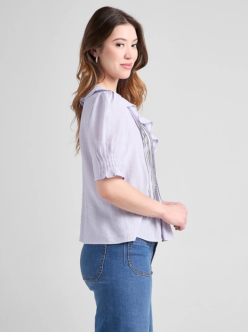 Short Puff Sleeve Ruffled Blouse Lilac