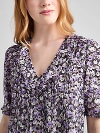 Short Puff Sleeve Ruffled Blouse Purple Ditsy