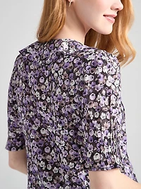 Short Puff Sleeve Ruffled Blouse Purple Ditsy