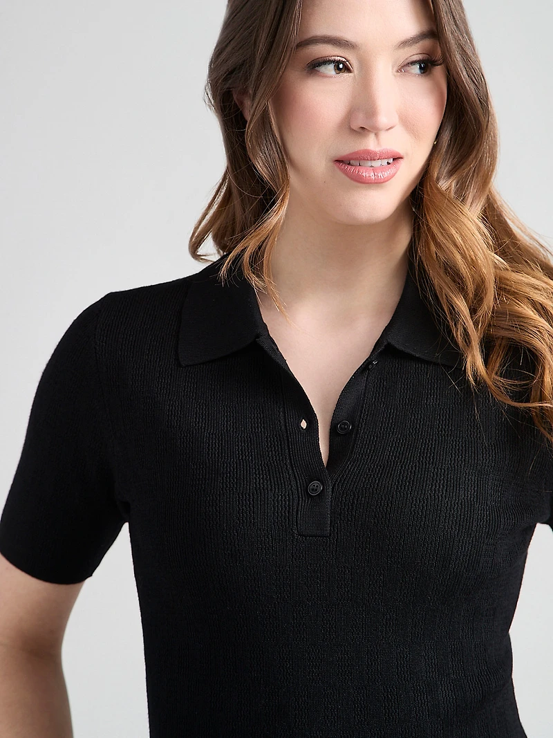 Short Sleeve Collared Polo Sweater Black