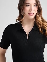 Short Sleeve Collared Polo Sweater Black