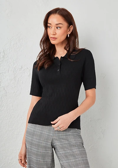 Short Sleeve Collared Polo Sweater Black