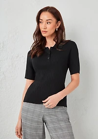 Short Sleeve Collared Polo Sweater Black
