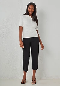Short Sleeve Collared Polo Sweater Ivory