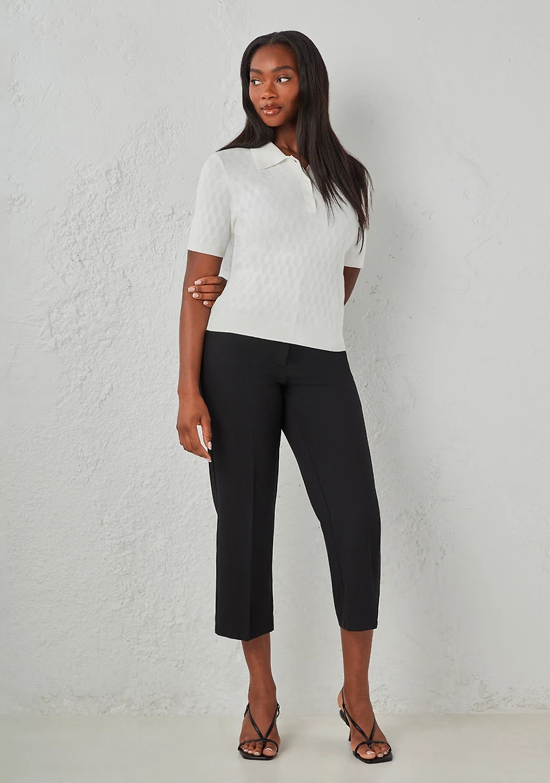 Short Sleeve Collared Polo Sweater Ivory