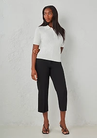 Short Sleeve Collared Polo Sweater Ivory