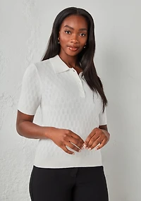 Short Sleeve Collared Polo Sweater Ivory
