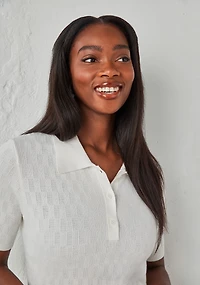 Short Sleeve Collared Polo Sweater Ivory