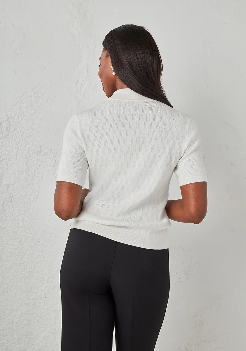 Short Sleeve Collared Polo Sweater Ivory