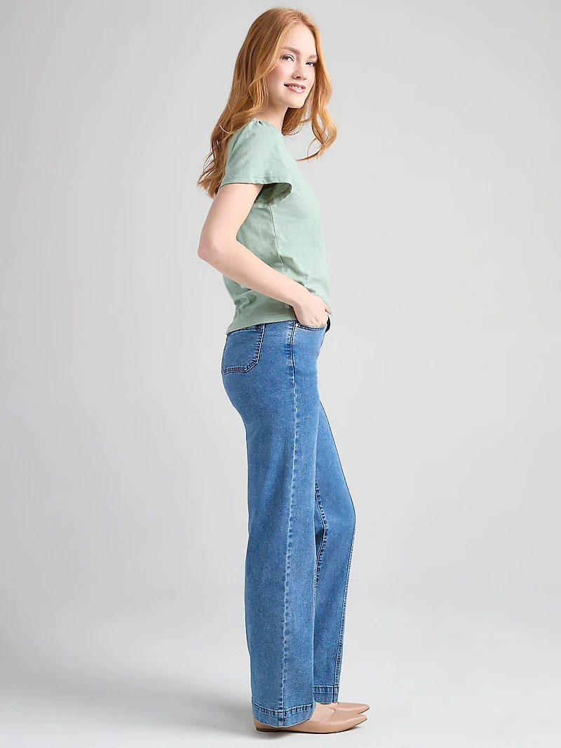 Short Sleeve V-Neck Embroidered Top Green Mist
