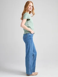 Short Sleeve V-Neck Embroidered Top Green Mist