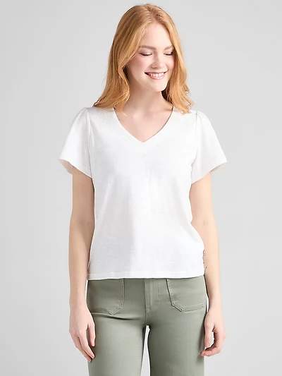 Short Sleeve V-Neck Embroidered Top