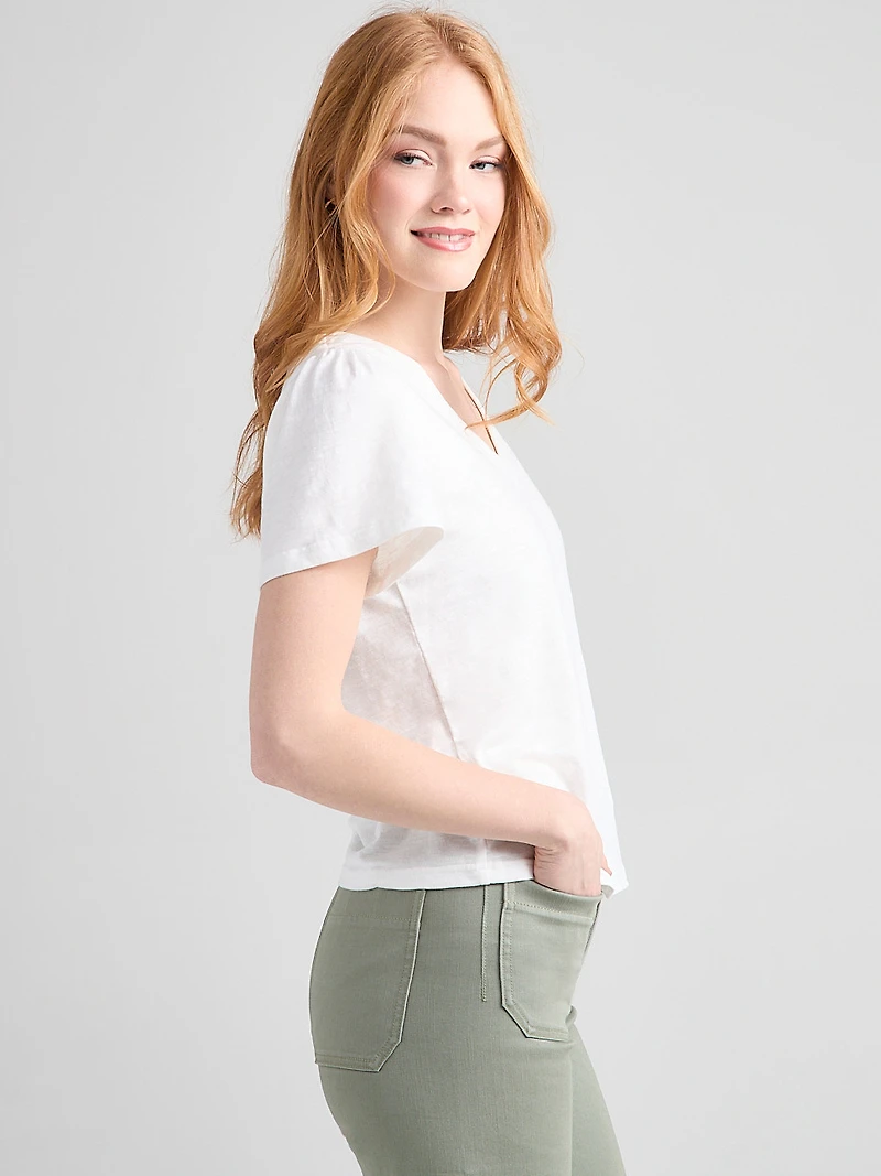 Short Sleeve V-Neck Embroidered Top