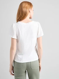 Short Sleeve V-Neck Embroidered Top