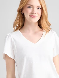 Short Sleeve V-Neck Embroidered Top