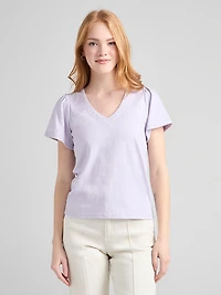 Short Sleeve V-Neck Embroidered Top Lilac