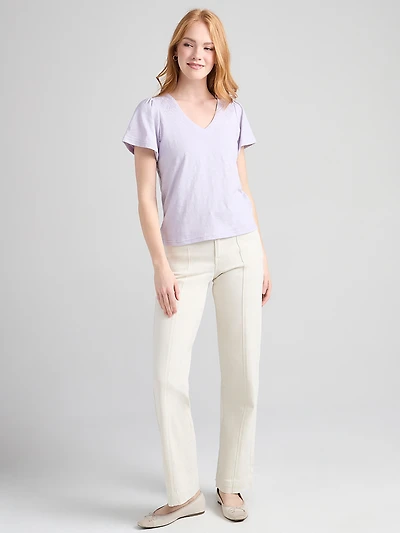 Short Sleeve V-Neck Embroidered Top Lilac