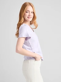 Short Sleeve V-Neck Embroidered Top Lilac