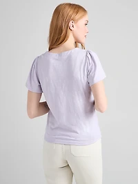 Short Sleeve V-Neck Embroidered Top Lilac