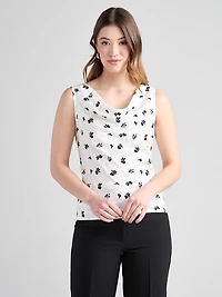 Sleeveless Cowl Neck Blouse Floral Dot