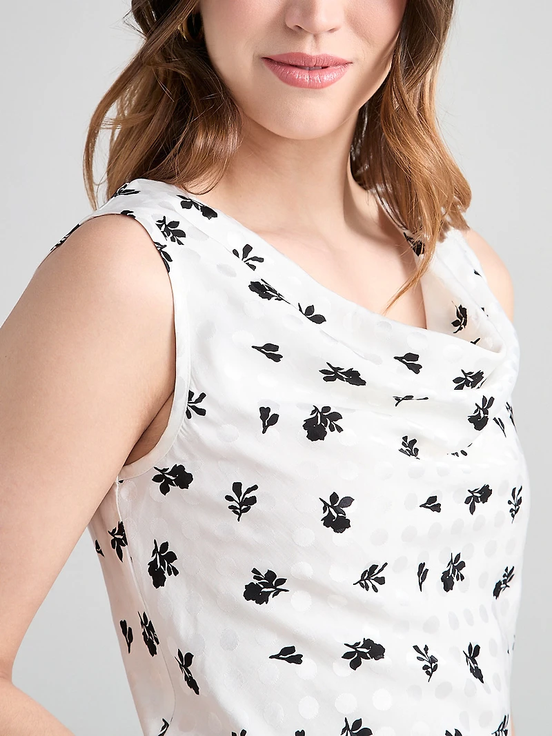 Sleeveless Cowl Neck Blouse Floral Dot