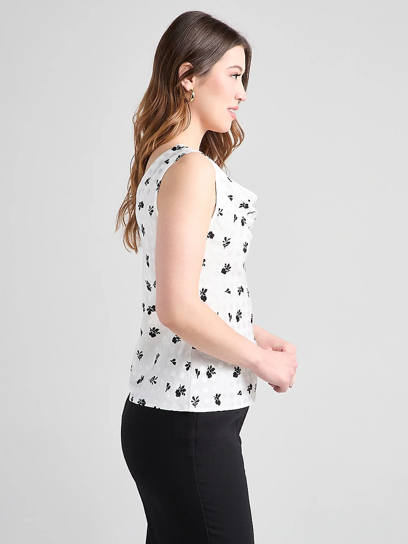 Sleeveless Cowl Neck Blouse Floral Dot