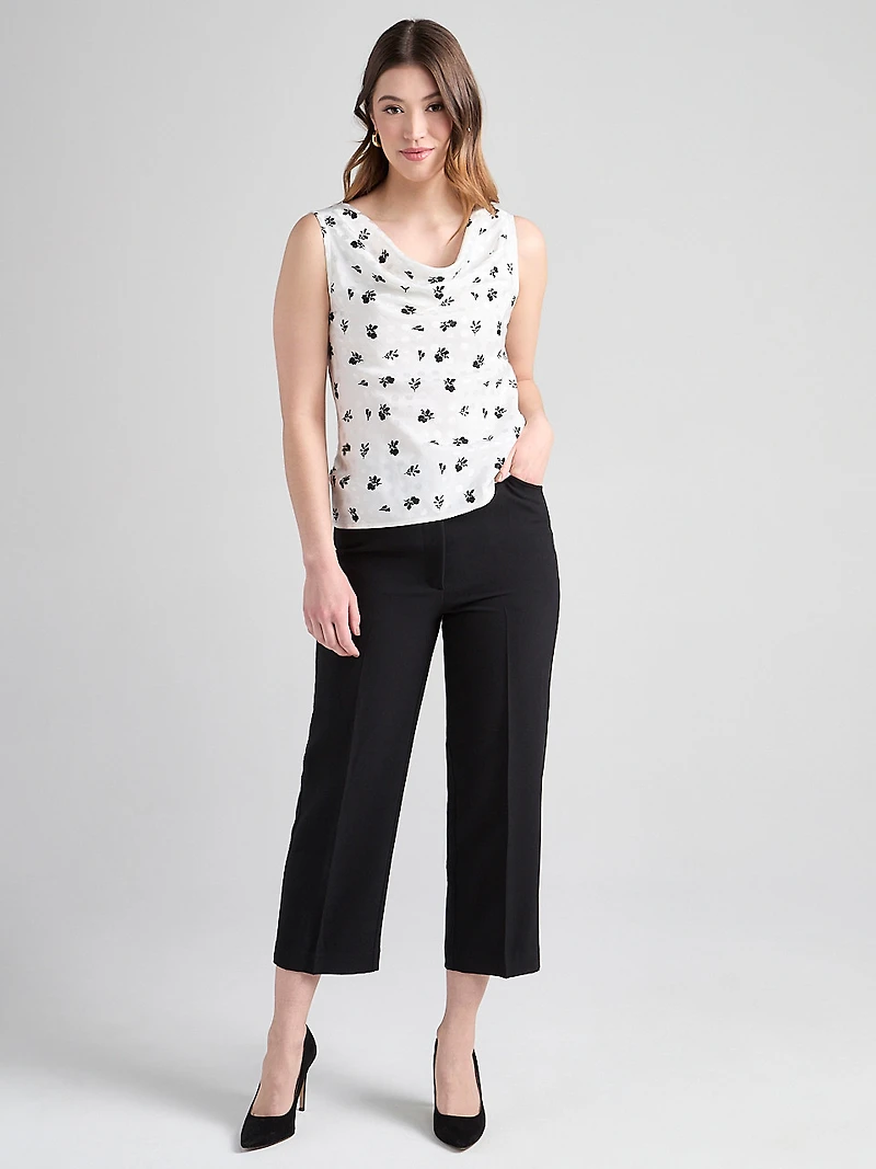 Sleeveless Cowl Neck Blouse Floral Dot