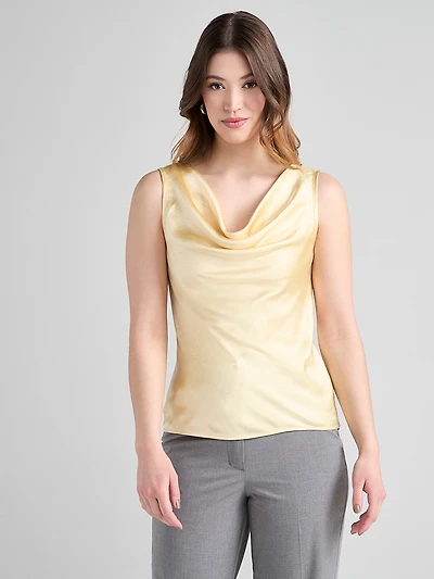 Sleeveless Cowl Neck Blouse Soft Yellow
