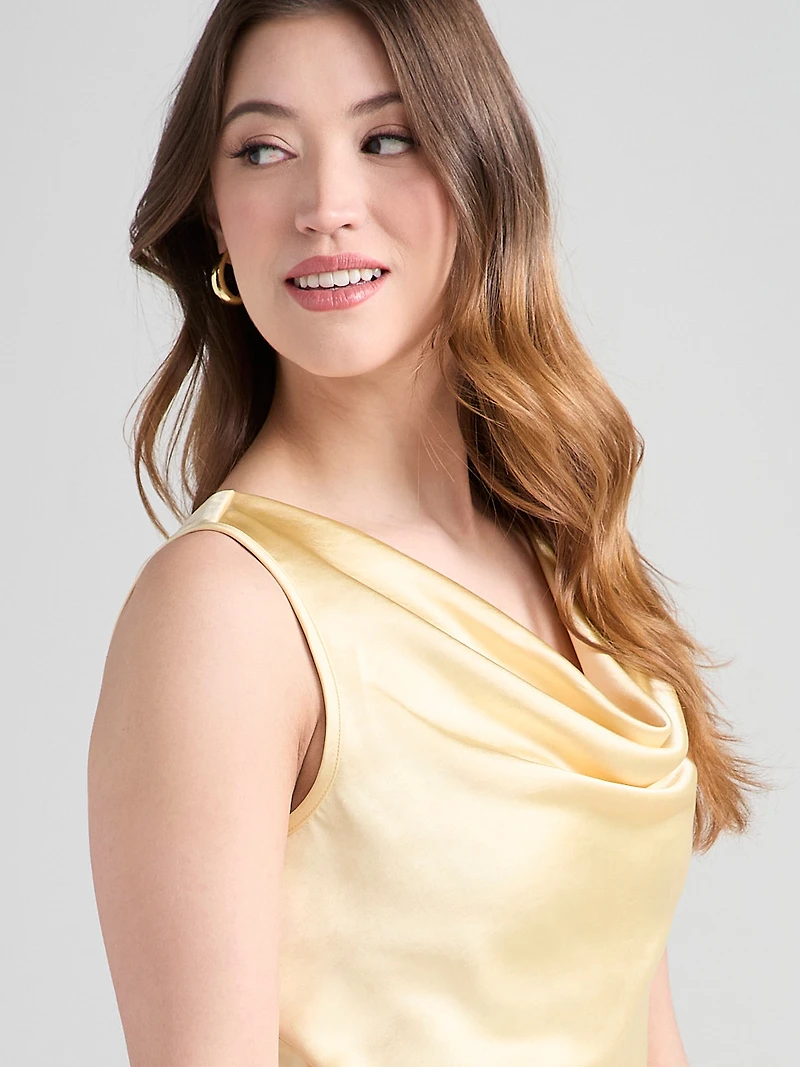 Sleeveless Cowl Neck Blouse Soft Yellow