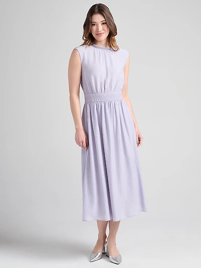 Smocked Waist Midi Dress Lilac