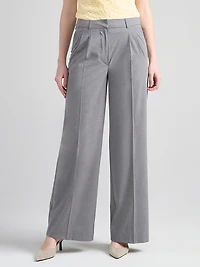 Super High Rise Pleated Wide Pant Grey Crosshatch