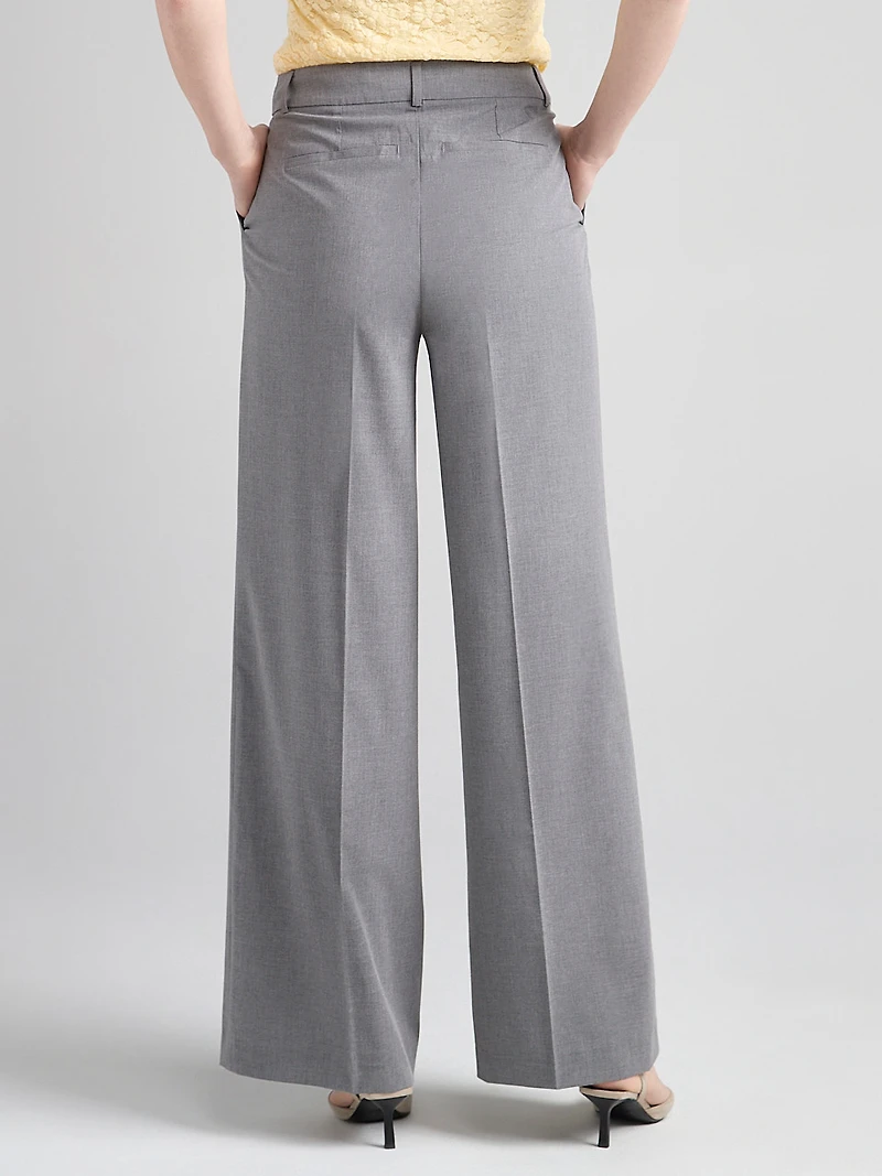 Super High Rise Pleated Wide Pant Grey Crosshatch