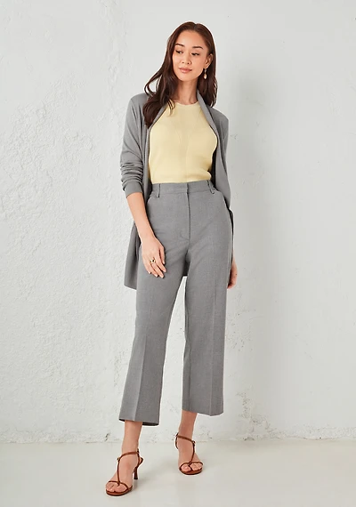 Tailored Relaxed Fit Straight Crop Pant Grey Crosshatch
