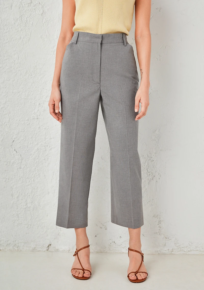 Tailored Relaxed Fit Straight Crop Pant Grey Crosshatch
