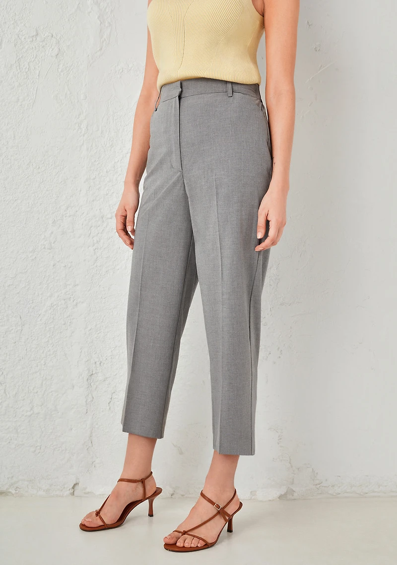 Tailored Relaxed Fit Straight Crop Pant Grey Crosshatch