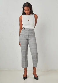 Tailored Relaxed Fit Straight Crop Pant Grey Plaid