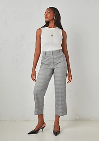 Tailored Relaxed Fit Straight Crop Pant Grey Plaid