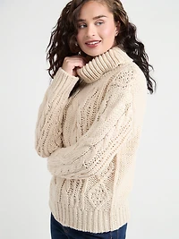 Relaxed Cowl Neck Cable Knit Sweater Birch