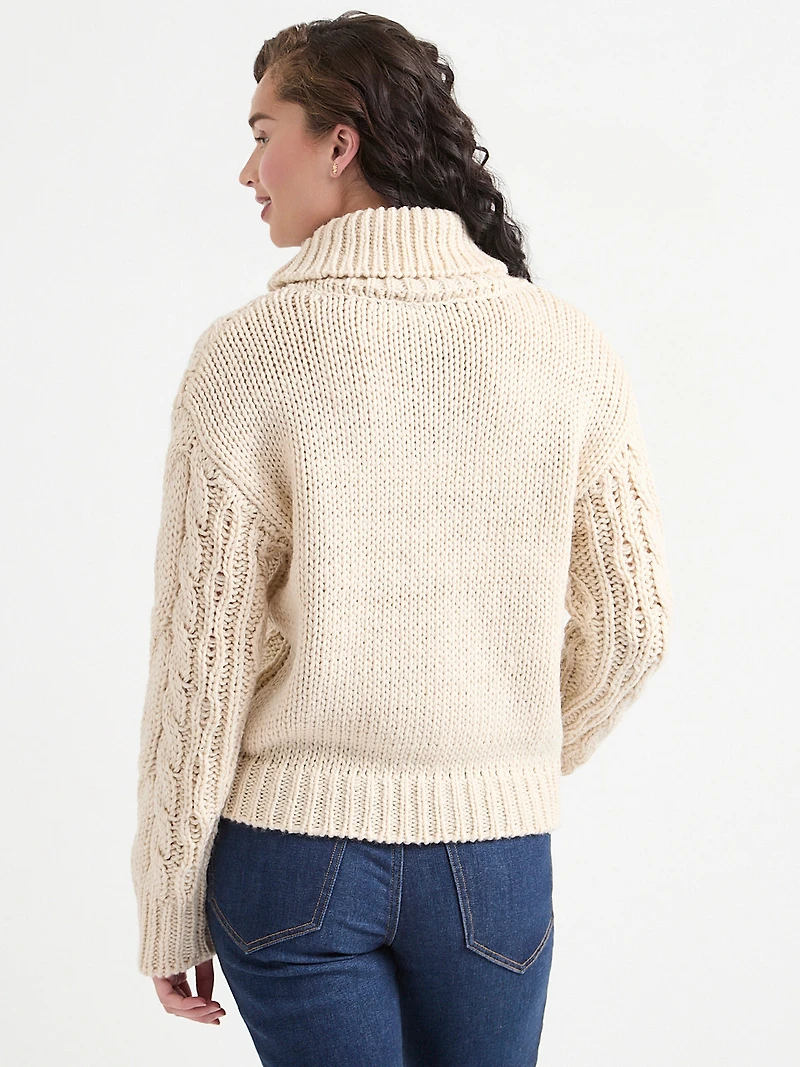 Relaxed Cowl Neck Cable Knit Sweater Birch