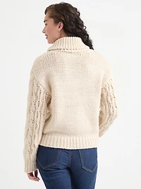 Relaxed Cowl Neck Cable Knit Sweater Birch