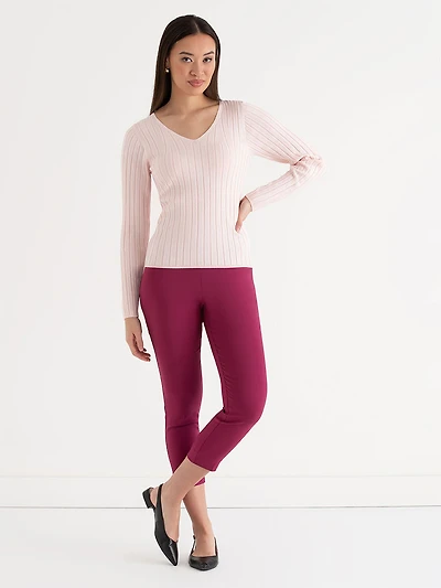 V-Neck Ribbed Sweater Barely Pink