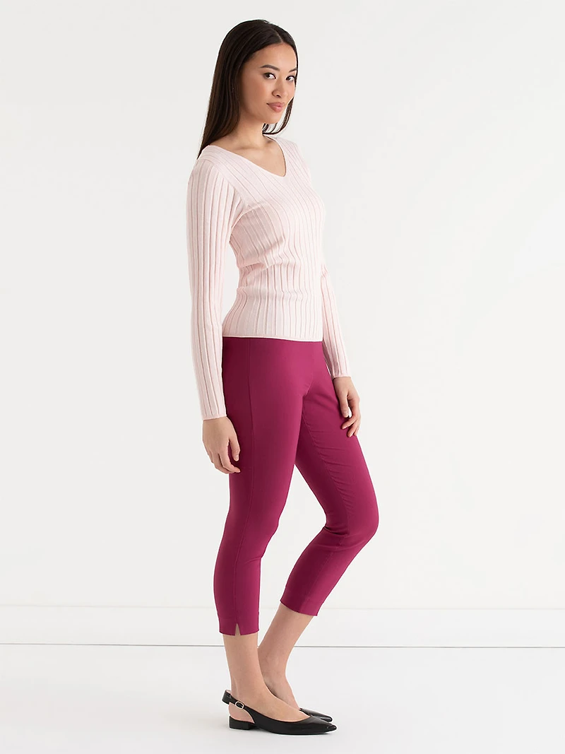 V-Neck Ribbed Sweater Barely Pink