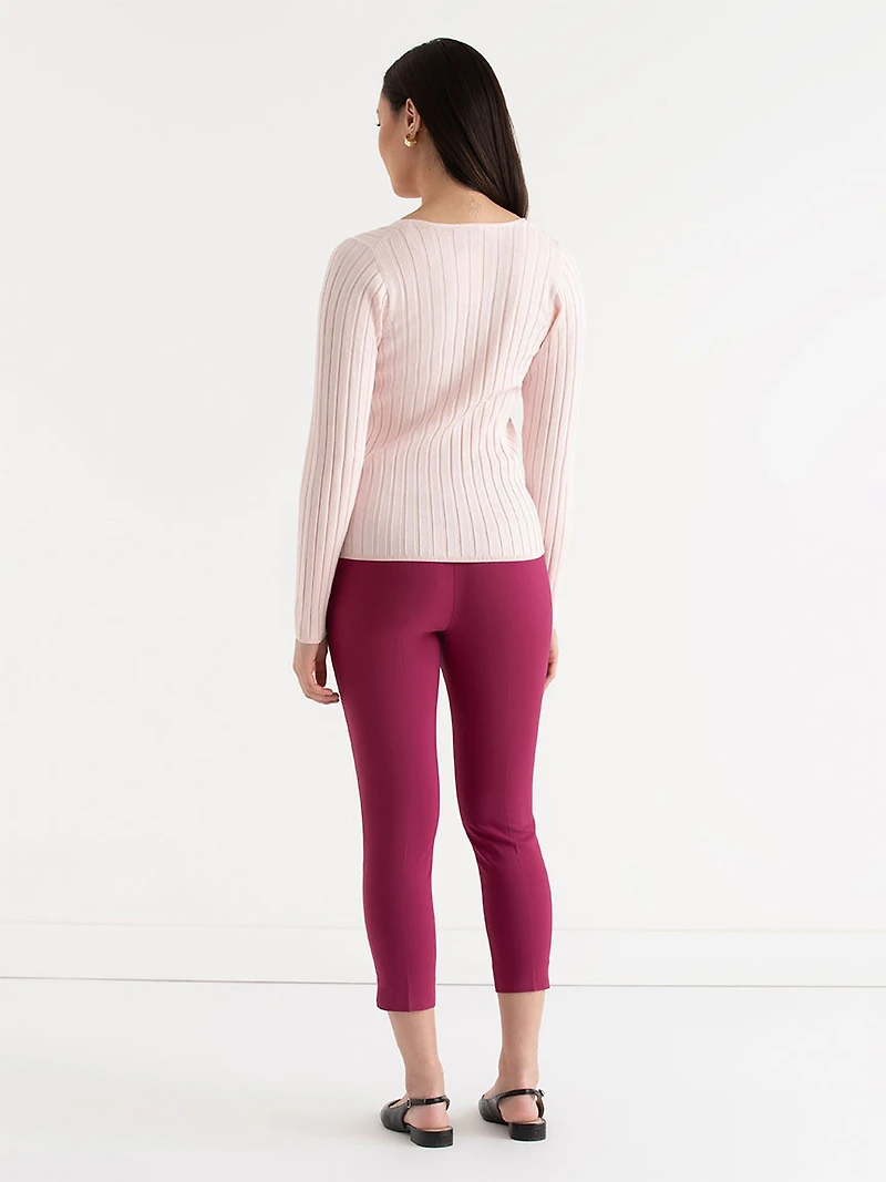 V-Neck Ribbed Sweater Barely Pink