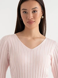 V-Neck Ribbed Sweater Barely Pink