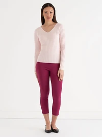 V-Neck Ribbed Sweater Barely Pink