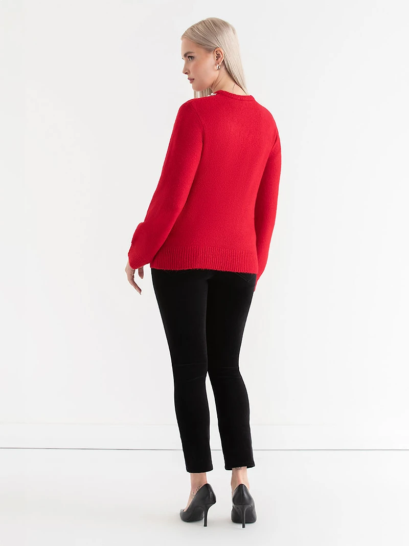 Jewel Necklace Pullover Sweater Goji Berry