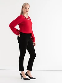 Jewel Necklace Pullover Sweater Goji Berry