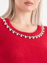 Jewel Necklace Pullover Sweater Goji Berry