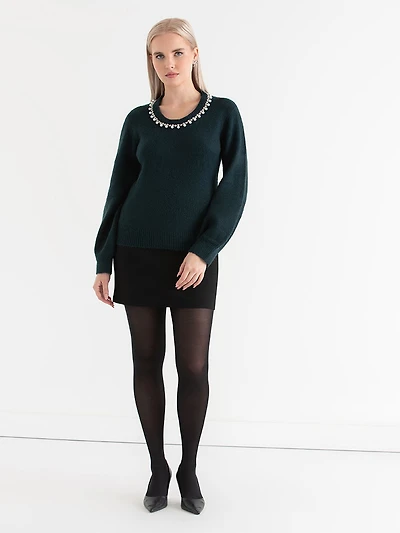 Jewel Necklace Pullover Sweater Rainforest