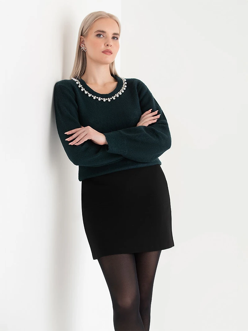 Jewel Necklace Pullover Sweater Rainforest